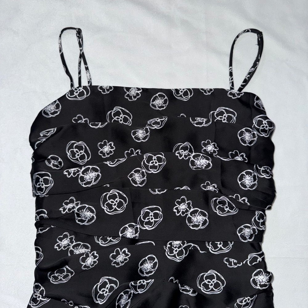 Lush Black Floral Print Ruched Bodycon Mini Dress Party Cocktail Sz S Zip - Picture 3 of 10